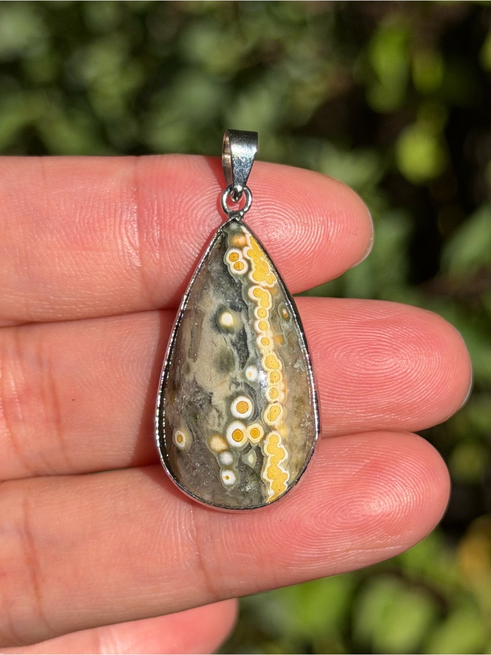 925 Silver Plated Dainty Ocean Jasper Teardrop Pendant 2523 - Picture 2 of 5